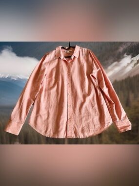 1901 Sz M Women Cotton Linen Long Sleeve Button Up Coral Coastal Casual Shirt
